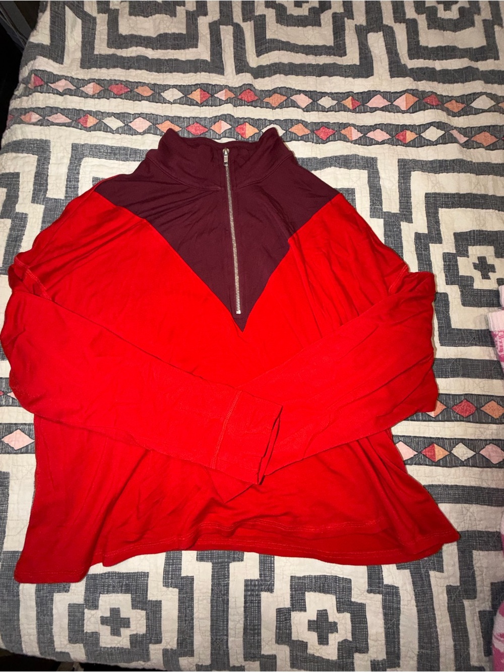 Livi Active Red Pullover with Burgundy Yoke and Quarter-Zip